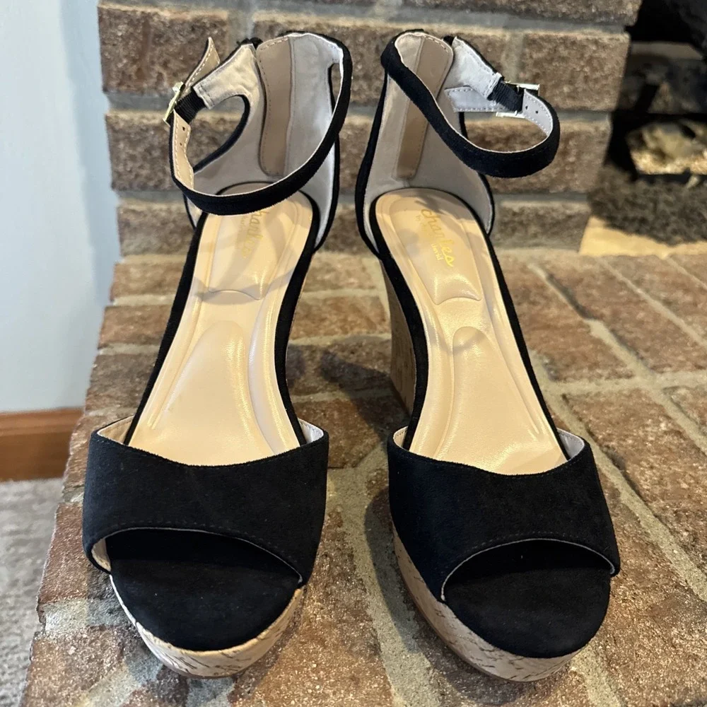 Charles by‎ Charles David Lois Women's Sandal Cork Platform Sz8.5 Black #145